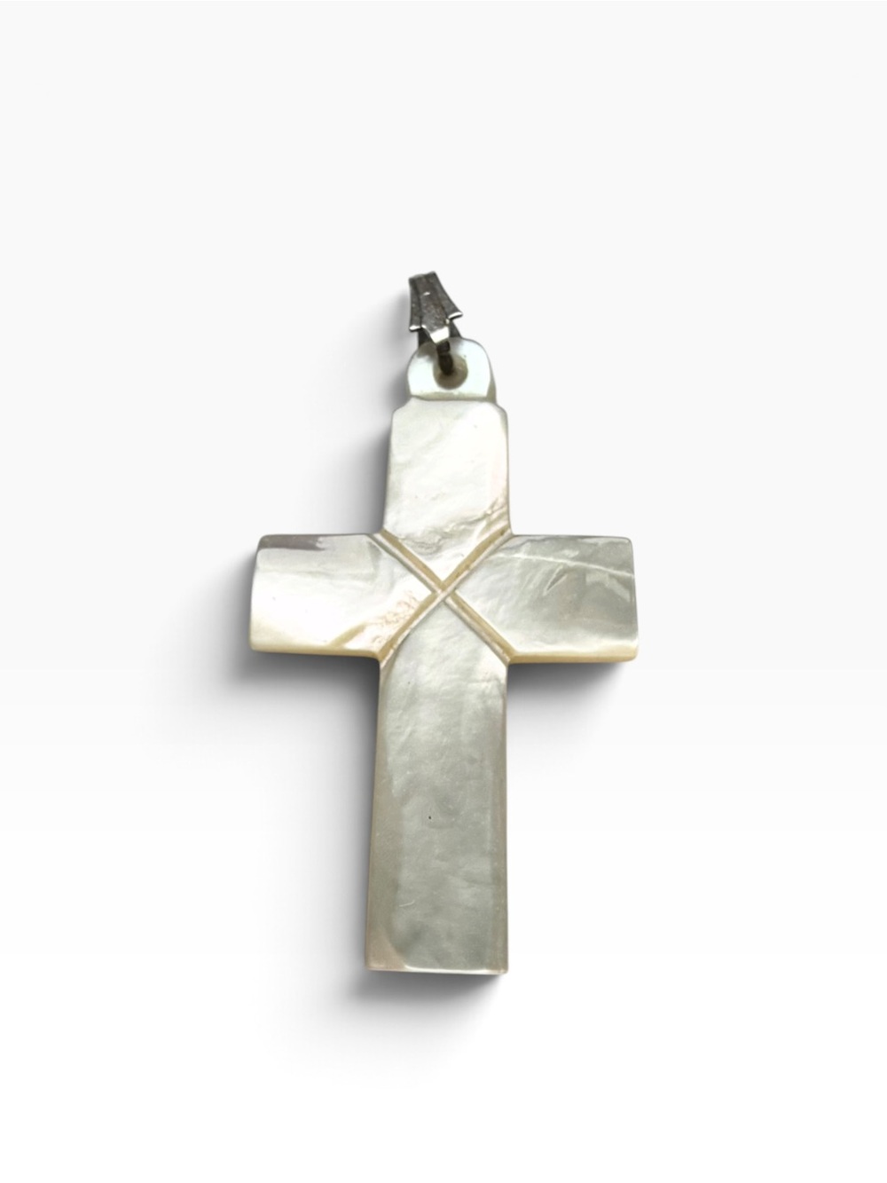 Jerusalem Mother of Pearl Cross Pendant Hand Carved 1”